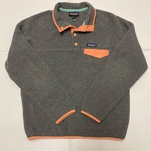 Patagonia Lightweight Synchilla Snap-T Grey Pullover Sweater Size M 25455 Peach